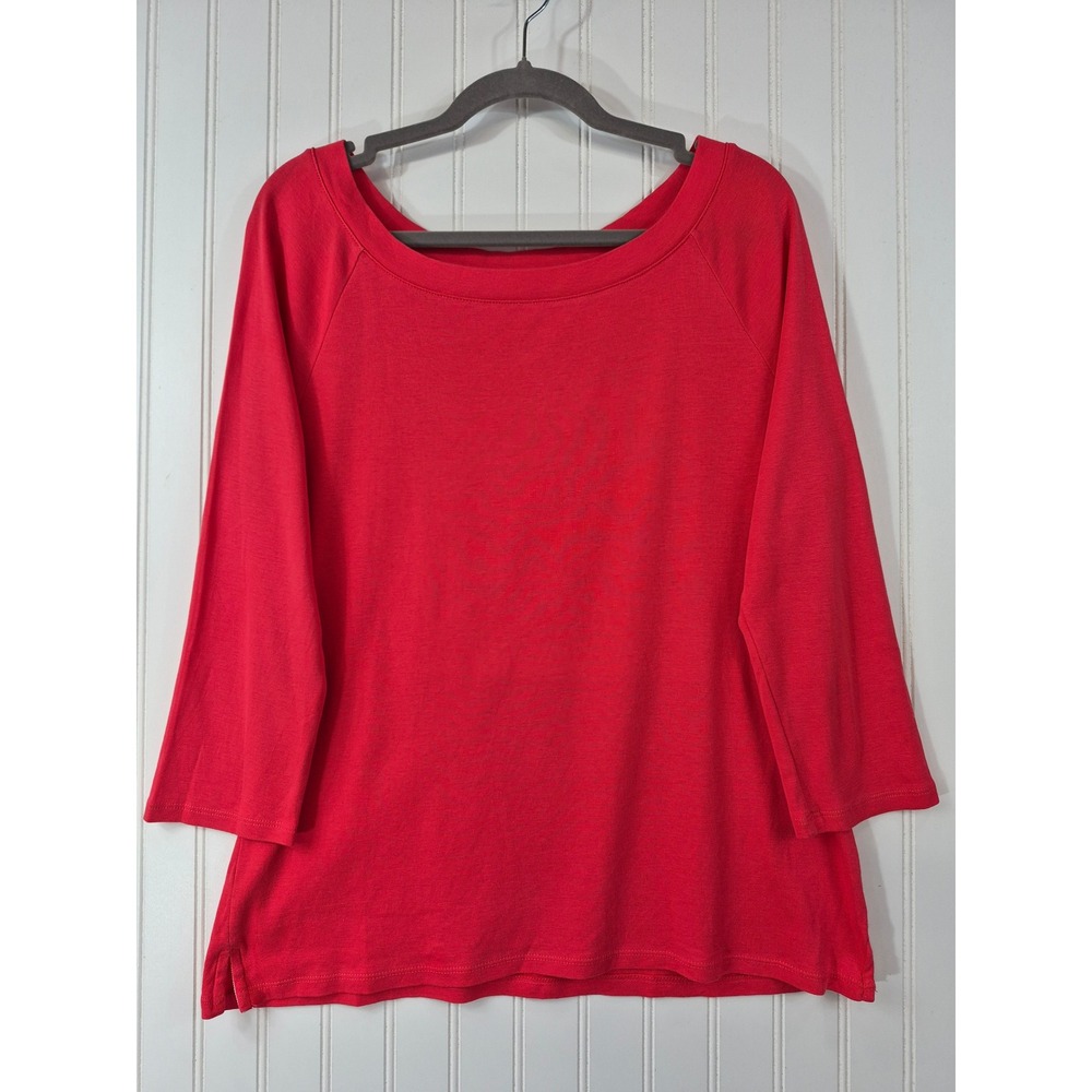 Talbots Women Red Orange 100% Pima Cotton 3/4 Raglan Sleeve Scoop Neck Top Large